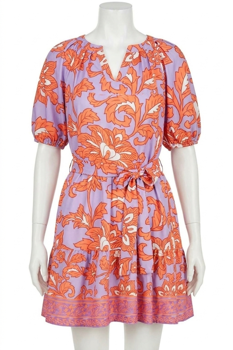 NEW JADE puff sleeve tiered dress in flowery border